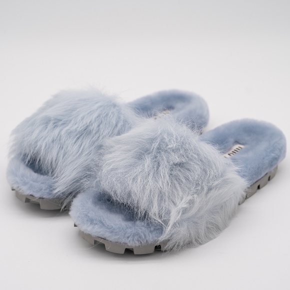 size 40eu 10 US Miu Miu Faux Fur Plush Sandals Slides Blue - Picture 1 of 12